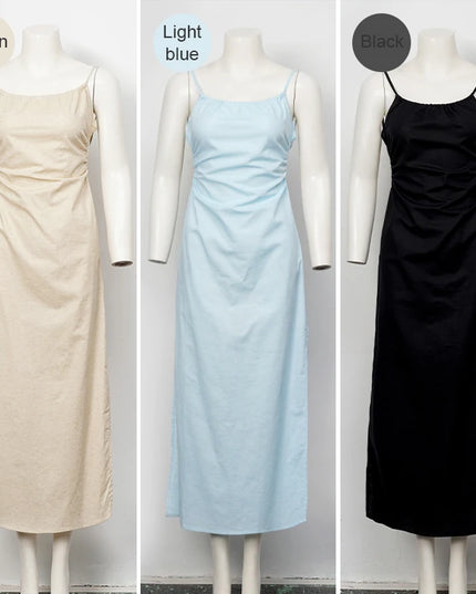 Women's Sexy Backless Cotton Linen Straps Dress Chic Tie Split Casual Vacation Beach Party Long Summer Dresses vestidos largos