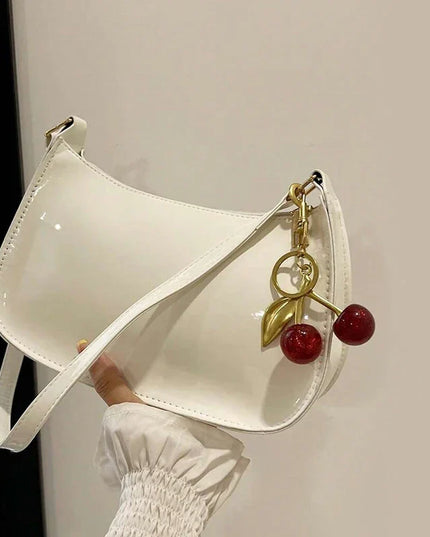 Chic PU Leather Handbag with Cherry Charm