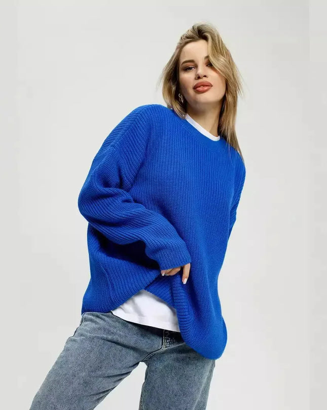 Women's Basic Solid Color Round Neck Sweater 2025 Autumn New Casual Loose Chic Knit Pullover Sweaters Pull Femme