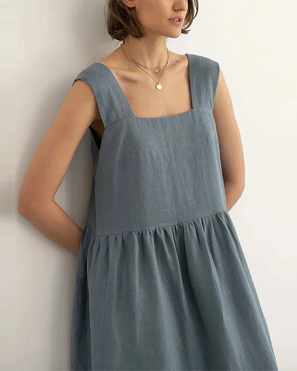 Summer Vintage Square Collar Sleeveless Maxi Dress Women's Cotton Linen French Style Long Birthday Dresses vestidos de mujer