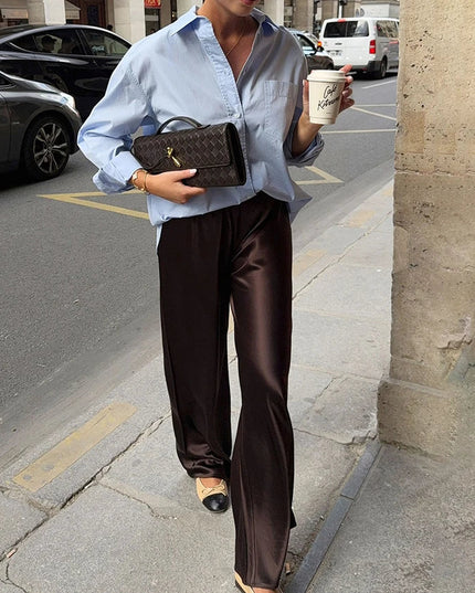 Chic Satin Wide-Leg Pants for Trendy Women