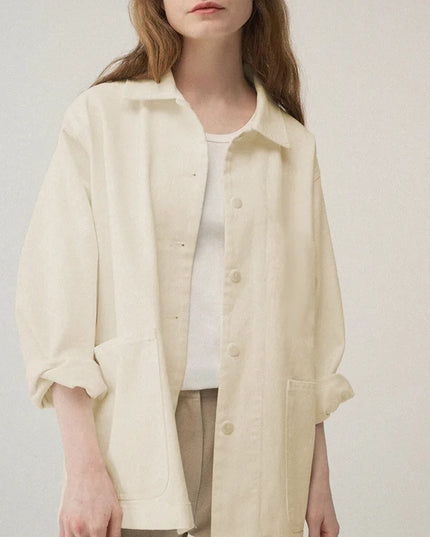 Women's 100% Cotton Casual Jacket Long Sleeve Button up Chic Elegant Overcoat Autumn Winter Coat for Jaqueta Feminina