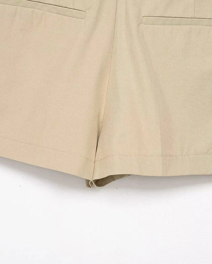 Chic Summer Set: Elegant Turn-Down Collar Jacket & Shorts