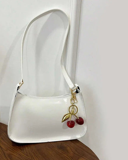 Chic PU Leather Handbag with Cherry Charm