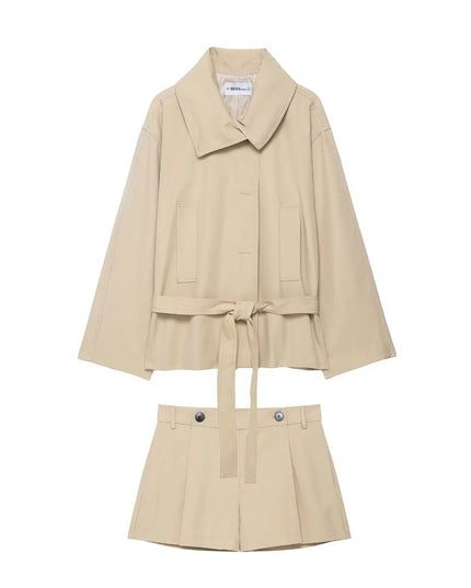 Chic Summer Set: Elegant Turn-Down Collar Jacket & Shorts