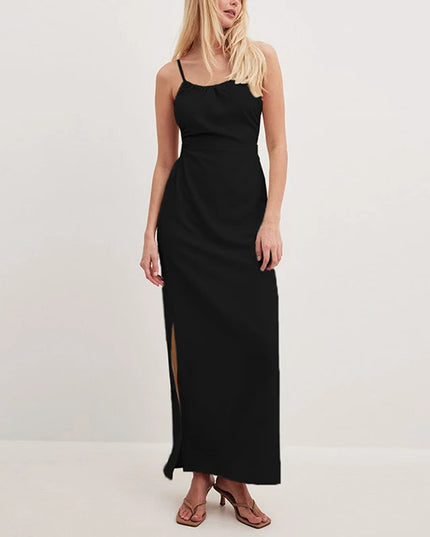 Women's Sexy Backless Cotton Linen Straps Dress Chic Tie Split Casual Vacation Beach Party Long Summer Dresses vestidos largos