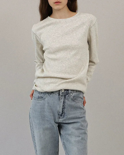 Cotton Round Neck Long-Sleeved White T-Shirt Women's Spring New Threaded Harajuku Chic Basic Tees Casual Female Tops