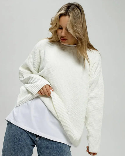 Women's Basic Solid Color Round Neck Sweater 2025 Autumn New Casual Loose Chic Knit Pullover Sweaters Pull Femme