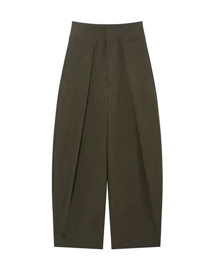 Willshela Women Fashion Solid Front Zipper Pleated Wide Leg Pants Vintage High Waist Full Length Female Chic Lady Trousers