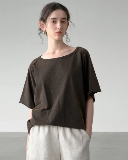100% Cotton Retro Simple Women's T-Shirt 2025 Summer New Short-Sleeved T-Shirts Loose Round Neck Pullover Tops Female Clothing