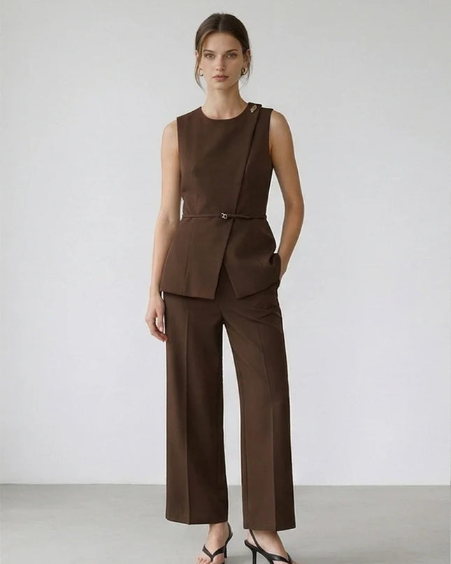 Chic Women's Set Elegant Brown Suit