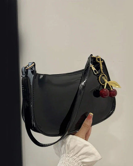 Chic PU Leather Handbag with Cherry Charm