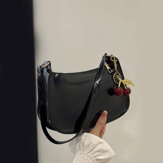 Chic PU Leather Handbag with Cherry Charm