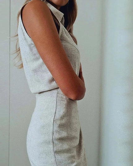 Retro Cotton Linen Sleeveless Shirt Dress for Women Chic Irregular Tie Summer Casual Office Ladies Linen Mini Dresses Vestidos