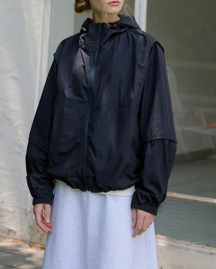 2025 New Women's Outdoor Windbreaker Jacket Lightweight Drawstring Sunscreen Coat Sportswear Sun Protection Clothing
