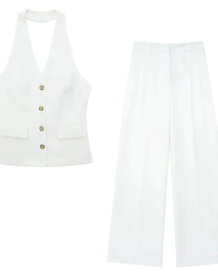 Chic Office Suit - Elegant Halter Vest & Trousers