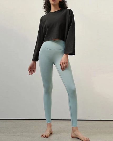 100% Cotton Casual Sports Long-Sleeved T-Shirt Women's Solid Color New Spring Summer Loose Gym Running Short Tops