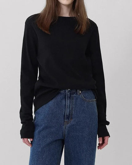 Cotton Round Neck Long-Sleeved White T-Shirt Women's Spring New Threaded Harajuku Chic Basic Tees Casual Female Tops