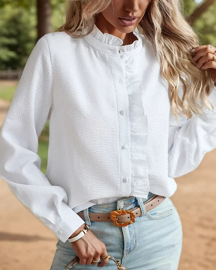 Chic Stand Collar Blouse - Elegant Office Wear