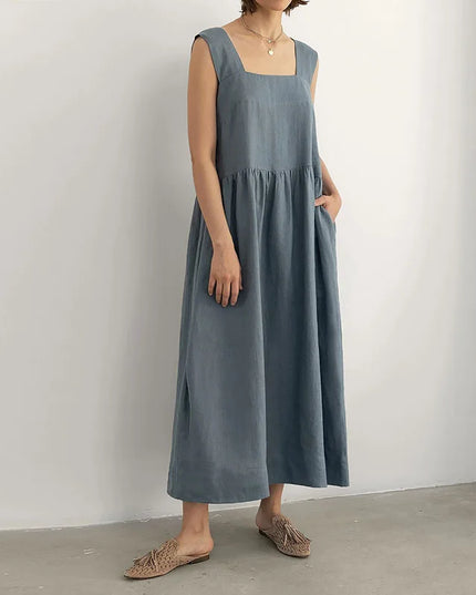 Summer Vintage Square Collar Sleeveless Maxi Dress Women's Cotton Linen French Style Long Birthday Dresses vestidos de mujer