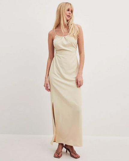 Women's Sexy Backless Cotton Linen Straps Dress Chic Tie Split Casual Vacation Beach Party Long Summer Dresses vestidos largos