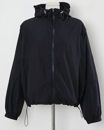 2025 New Women's Outdoor Windbreaker Jacket Lightweight Drawstring Sunscreen Coat Sportswear Sun Protection Clothing