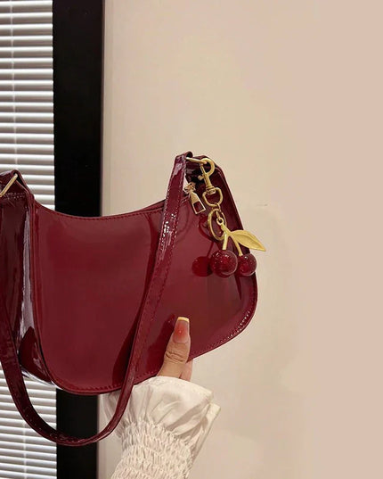 Chic PU Leather Handbag with Cherry Charm