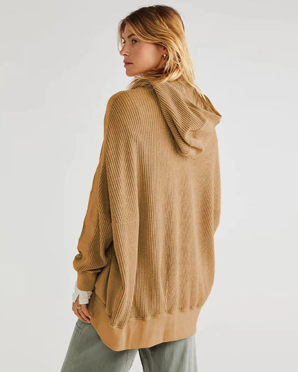 Oversize Sweatshirt Waffle Casual Zipper Up Hoodie Long Sleeve Streetwear Harajuku Pullovers Aesthetic Clothing Female