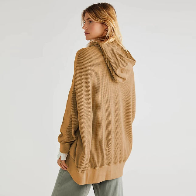 Oversize Sweatshirt Waffle Casual Zipper Up Hoodie Long Sleeve Streetwear Harajuku Pullovers Aesthetic Clothing Female