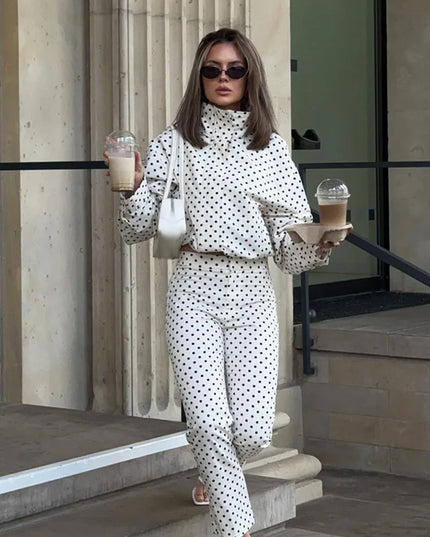 Chic Polka Dot Turtleneck Jacket
