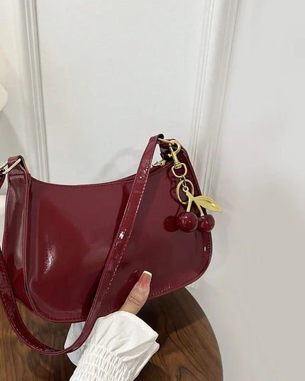 Chic PU Leather Handbag with Cherry Charm