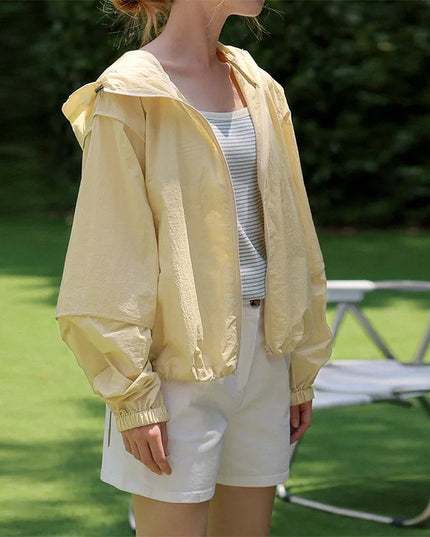 2025 New Women's Outdoor Windbreaker Jacket Lightweight Drawstring Sunscreen Coat Sportswear Sun Protection Clothing