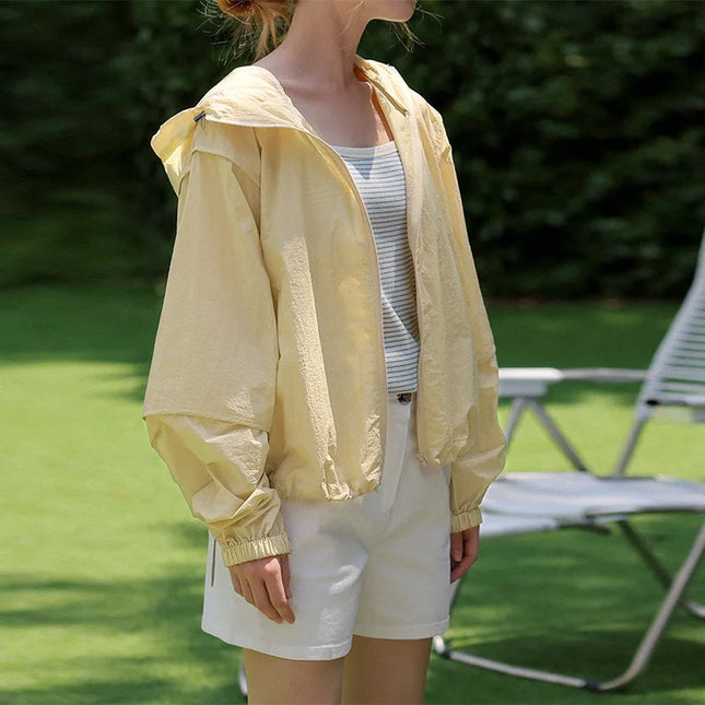 2025 New Women's Outdoor Windbreaker Jacket Lightweight Drawstring Sunscreen Coat Sportswear Sun Protection Clothing
