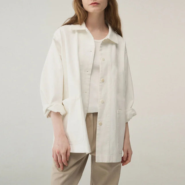 Women's 100% Cotton Casual Jacket Long Sleeve Button up Chic Elegant Overcoat Autumn Winter Coat for Jaqueta Feminina
