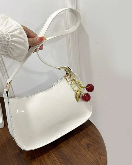 Chic PU Leather Handbag with Cherry Charm