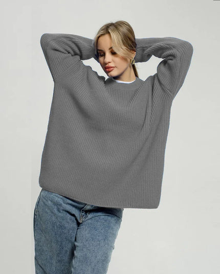 Women's Basic Solid Color Round Neck Sweater 2025 Autumn New Casual Loose Chic Knit Pullover Sweaters Pull Femme