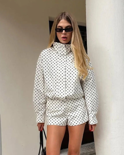 Chic Polka Dot Turtleneck Jacket