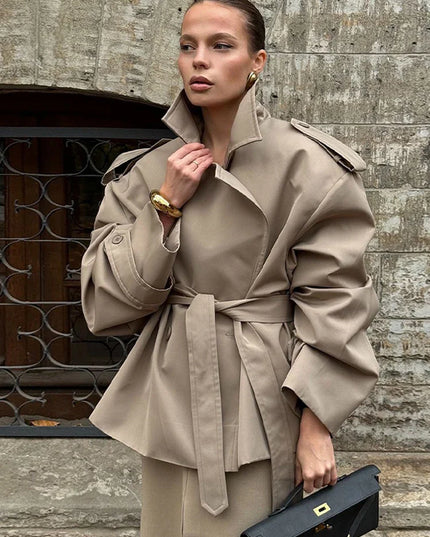 V-neck Belt Trench Coat: Chic & Versatile Style