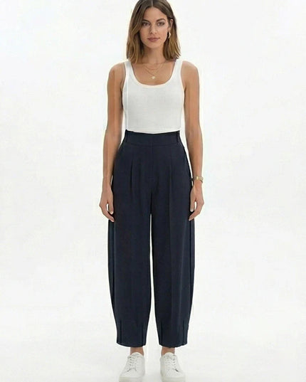 Willshela Women Fashion Solid Front Zipper Pleated Wide Leg Pants Vintage High Waist Full Length Female Chic Lady Trousers