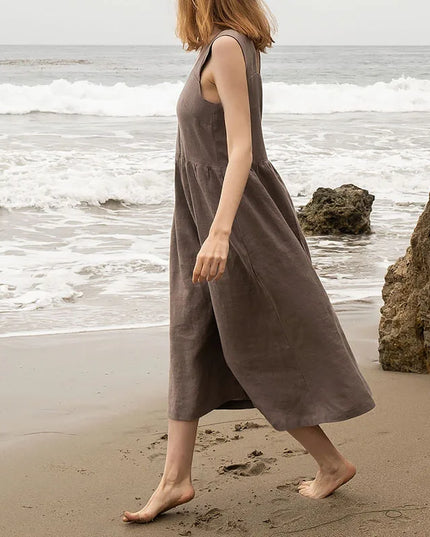 Summer Vintage Square Collar Sleeveless Maxi Dress Women's Cotton Linen French Style Long Birthday Dresses vestidos de mujer