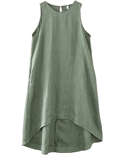 100% Linen Summer Vest Dress Women's 2025 Spring New Asymmetric Hem Chic Sleeveless Linen Dresses Female Vestidos