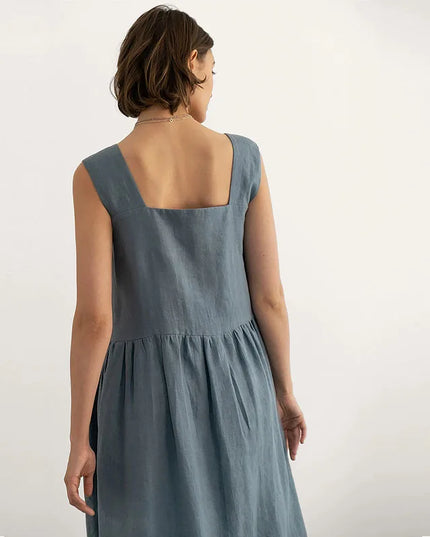Summer Vintage Square Collar Sleeveless Maxi Dress Women's Cotton Linen French Style Long Birthday Dresses vestidos de mujer