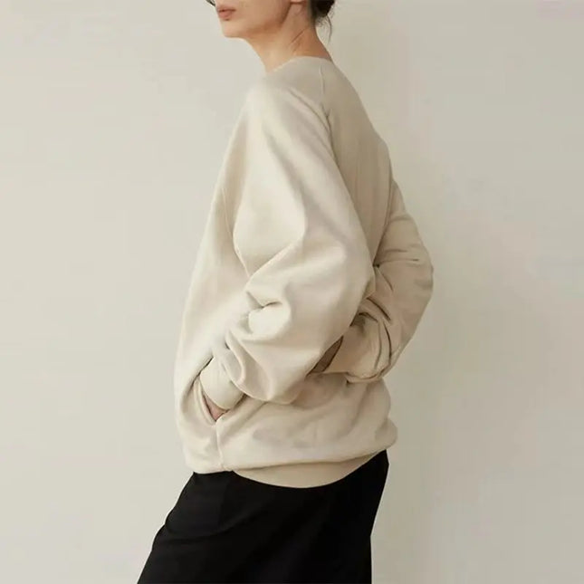Women's Casual Cotton Oversized Sweatshirt Long Sleeve Solid Jogger Hoodie Korean Style Streetwear Pullover Shirt