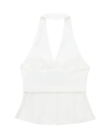 Chic Office Suit - Elegant Halter Vest & Trousers