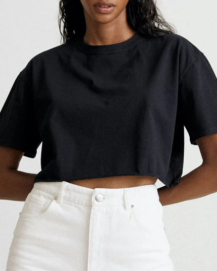 Vintage 100% Cotton Oversized T Shirt For Women Casual Solid Short Sleeve Tees Black Streetwear Top Sexy Cropped Tops