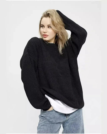 Women's Basic Solid Color Round Neck Sweater 2025 Autumn New Casual Loose Chic Knit Pullover Sweaters Pull Femme