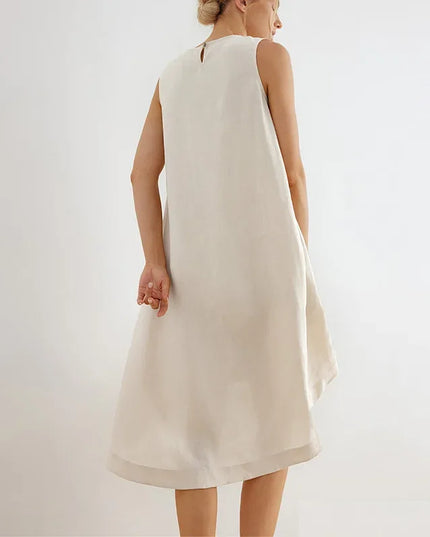 100% Linen Summer Vest Dress Women's 2025 Spring New Asymmetric Hem Chic Sleeveless Linen Dresses Female Vestidos