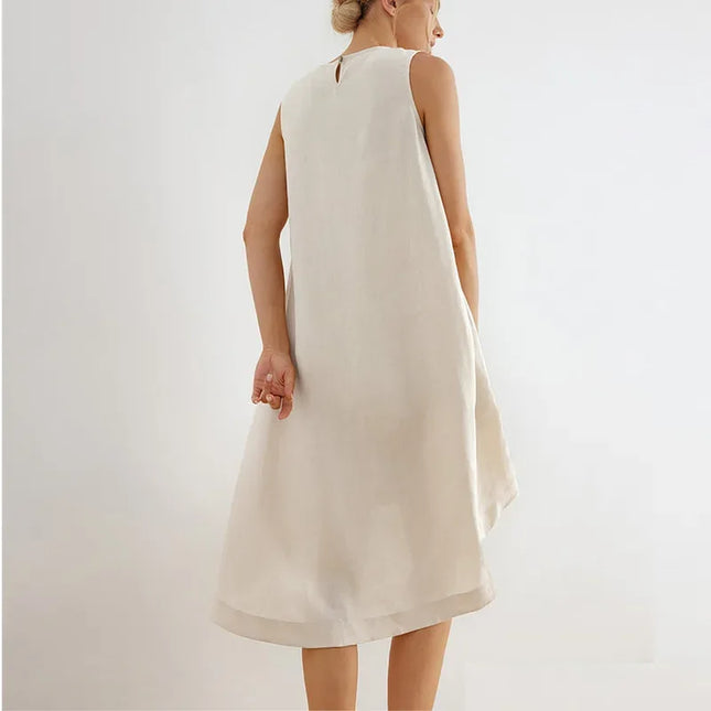 100% Linen Summer Vest Dress Women's 2025 Spring New Asymmetric Hem Chic Sleeveless Linen Dresses Female Vestidos
