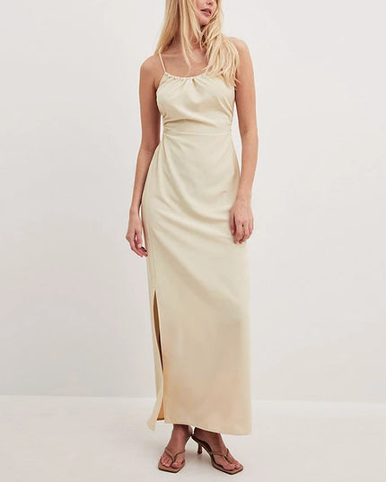 Women's Sexy Backless Cotton Linen Straps Dress Chic Tie Split Casual Vacation Beach Party Long Summer Dresses vestidos largos