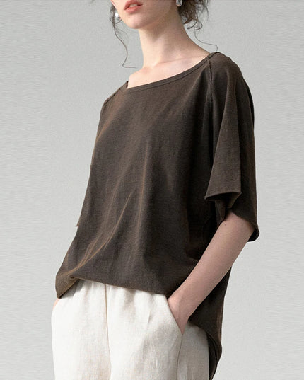 100% Cotton Retro Simple Women's T-Shirt 2025 Summer New Short-Sleeved T-Shirts Loose Round Neck Pullover Tops Female Clothing